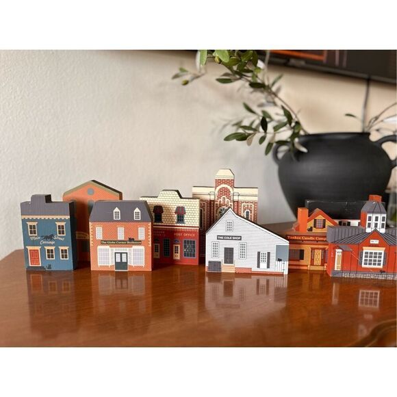 Vintage 9 Piece The Cats Meow Village Wooden Handpainted House Collection 80/90’ - Picture 1 of 14